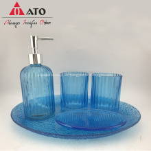 Juego de tocador de baño azul set de accesorios de baño de vidrio